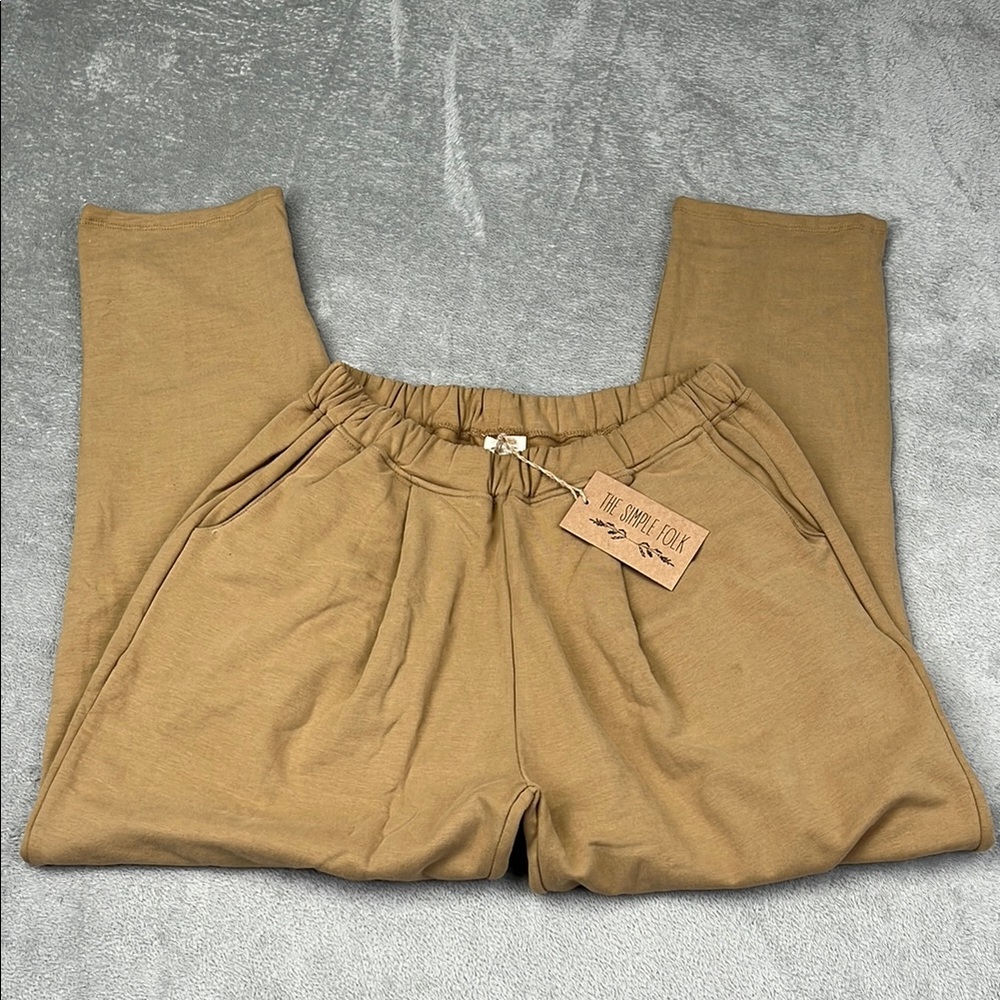 NEW The Simple Folk 4 Organic Cotton Womens Camel Brown Fleece Jogger Sweatpants